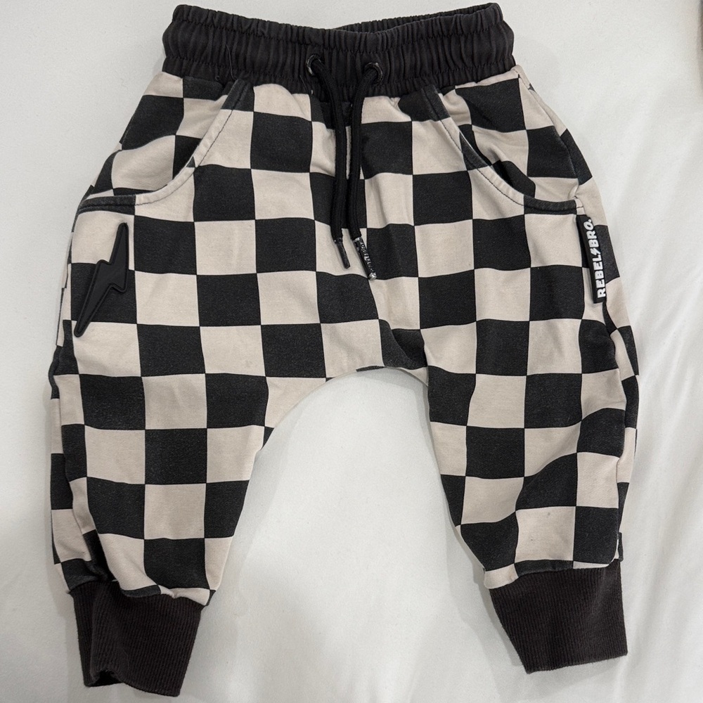 Black & Cream Checkered Kids Joggers